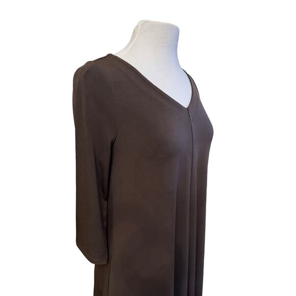 Chico’s Chocolate Brown Stretch Knit Midi Dress V-Neck 3/4 Sleeve Travel Women’s - Picture 6 of 12